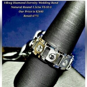 (Special Buy) Brand New 14KW Men’s 1.5ctw VS-G Natural Diamond Eternity Band.